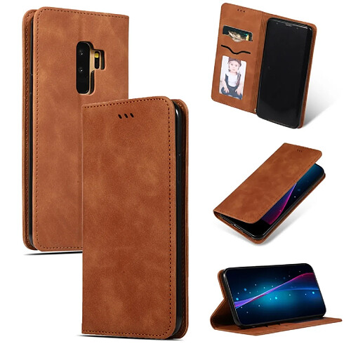 Wewoo Housse Coque Etui en cuir avec rabat horizontal magnétique Business Skin Feel pour Samsung Galaxy S9 Plus Marron