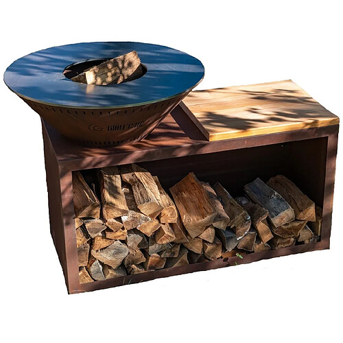 GRILL CHIC Braséro barbecue Le Traditionnel Ø 83 cm à DOUBLE CUVE en acier corten