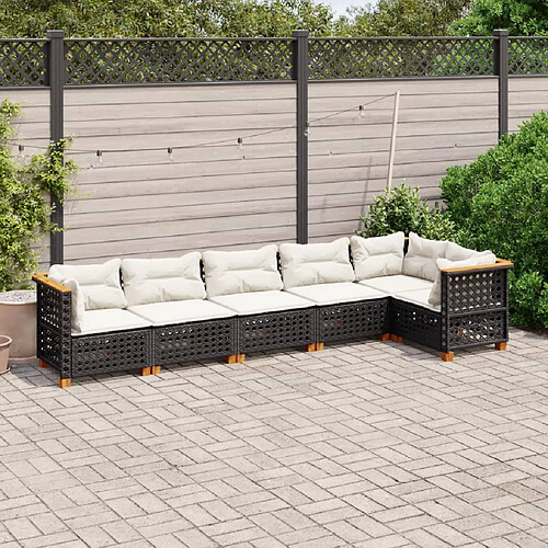 vidaXL Salon de jardin 6 pcs avec coussins noir résine tressée