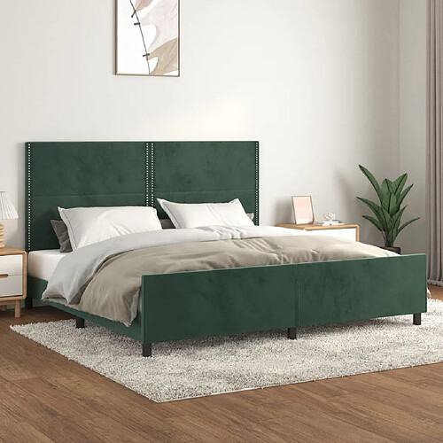 Maison Chic Lit adulte - Cadre Structure de lit avec tête de lit Contemporain Vert foncé 200x200 cm Velours -MN97908