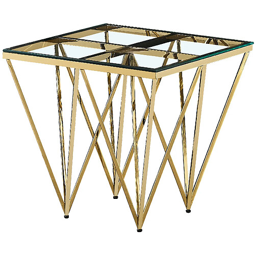 Vivenla Table d'appoint design en acier inoxydable poli doré et plateau en verre trempé transparent L. 55 x P. 55 x H. 52 cm collection VERONA