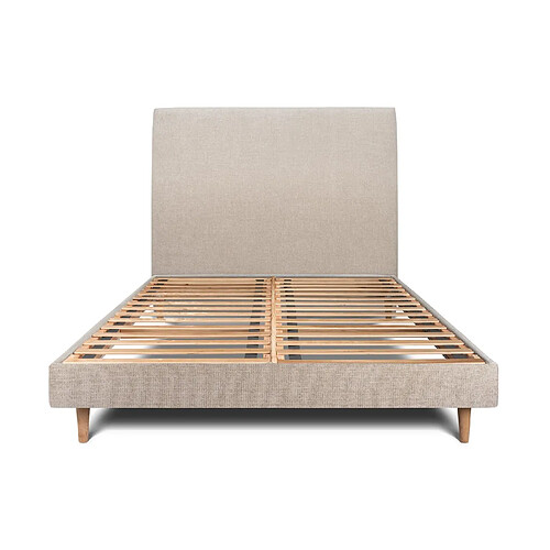 Sommeil de plomb Lit 160x200cm avec tête de lit tapissier tissu et sommier kit beige brun - Hauteur totale : 29cm