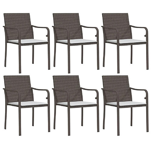 Maison Chic Lot de 6 Chaises de jardin,Fauteuil d'extérieur et coussins marron 56x59x84 cm rotin -MN64963