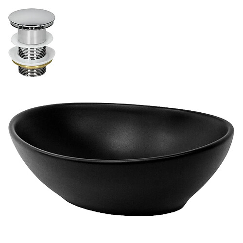 ML-Design Lavabo céramique noir avec garniture de vidage lave-mains moderne 410x335x145 mm