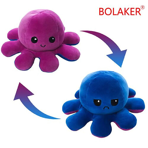 RedMiter Peluche douce pieuvre réversible BOLAKER® 20cm, Violet et bleu