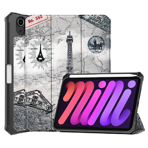 Etui en PU trois volets avec support et porte-stylo tour Eiffel pour votre Apple iPad mini 6 (2021)