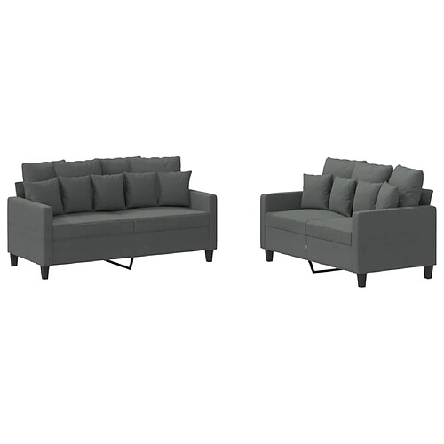 Maison Chic Ensemble de canapés 2 pcs avec coussins, Canapé droit Sofa pour Salon Gris foncé Tissu -GKD408503