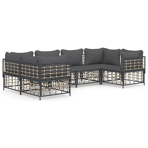 Maison Chic Salon de jardin 6 pcs + coussins - Mobilier/Meubles de jardin - Table et chaises d'extérieur anthracite résine tressée -MN54248