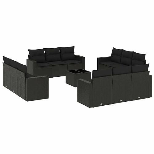 Maison Chic Salon de jardin avec coussins 13 pcs | Ensemble de Table et chaises | Mobilier d'Extérieur noir résine tressée -GKD12342