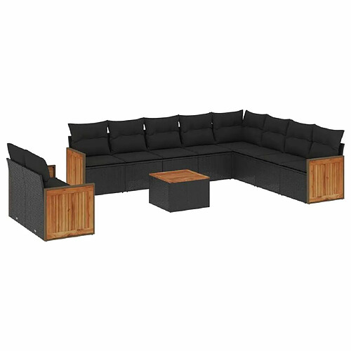 Maison Chic Salon de jardin 11 pcs avec coussins, Ensemble Tables et chaises d'extérieur noir résine tressée -GKD499427