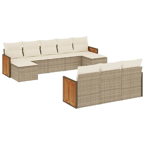 Maison Chic Salon de jardin avec coussins 10 pcs | Ensemble de Table et chaises | Mobilier d'Extérieur beige résine tressée -GKD30634