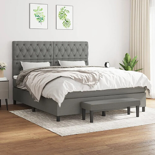 vidaXL Sommier à lattes de lit avec matelas Gris foncé 160x200cm Tissu