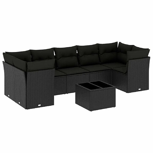 Maison Chic Salon de jardin 8 pcs avec coussins | Ensemble de Table et chaises | Mobilier d'Extérieur noir résine tressée -GKD53049