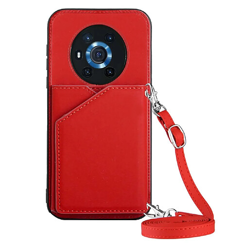 Coque en TPU + PU avec béquille, bandoulière et porte-cartes rouge pour votre Honor Magic3