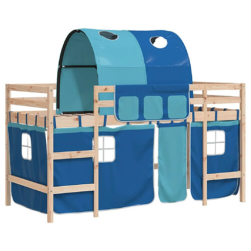 Vidaxl Lit mezzanine enfants avec tunnel bleu 90x190cm bois pin massif