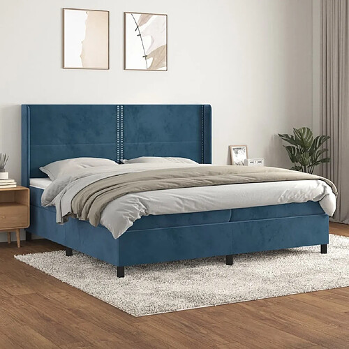 Maison Chic Lit Adulte - Lit simple Lit à sommier tapissier et matelas moelleux - Meuble de Chambre - Bleu foncé 200x200cm Velours -MN36857