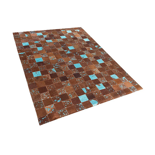 Beliani Tapis marron et bleu en peau de vache 160 x 230 cm ALIAGA