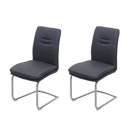 Decoshop26 Lot de 2 chaises de salle à manger cuisine en tissu gris foncé et acier inoxydable coutures décoratives 04_0000412