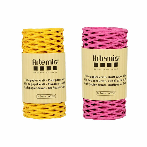 Artemio 2 bobines fil kraft fuschia/jaune 2mm x 25 m