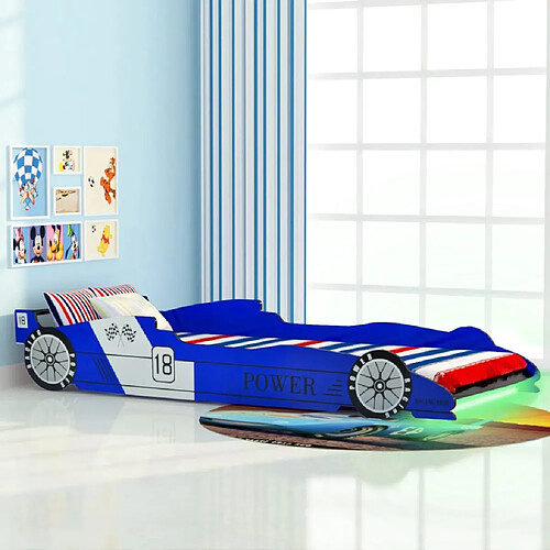 vidaXL Lit voiture de course pour enfants avec LED 90 x 200 cm Bleu