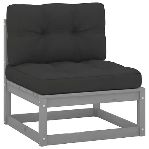 vidaXL Canapé central de jardin avec coussins anthracite Gris