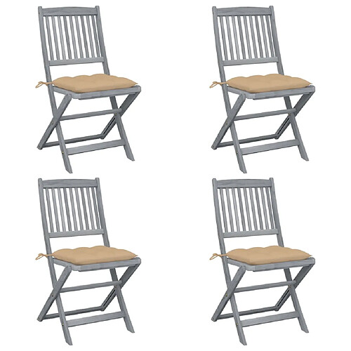 vidaXL Chaises pliables d'extérieur lot de 4 et coussins Bois d'acacia