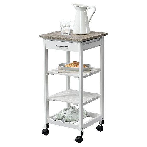 Helloshop26 Chariot de service chariot de cuisine chariot roulant desserte avec tiroir roulettes vérouillables MDF plastique 76 x 37 x 37 cm bois naturel blanc 03_0006796