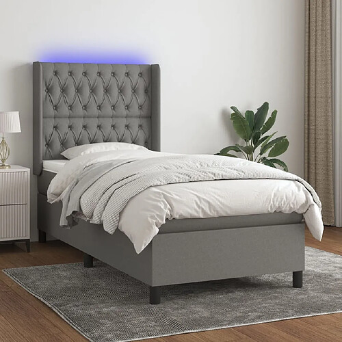 Sommier à lattes et matelas LED,Cadre à lattes de lit pour Adulte Gris foncé 90x190cm Tissu -MN98508