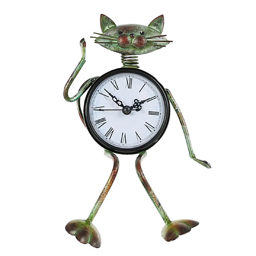 Horloge Figurine Animal en Fer Forgé Rétro Ornement de Chat