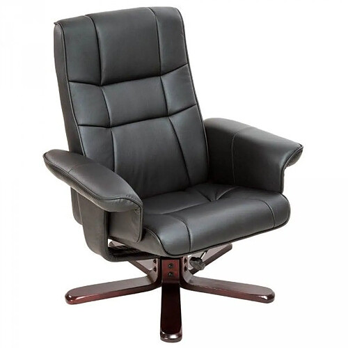 Helloshop26 Fauteuil de relaxation lounge détente TV avec tabouret noir pied marron 08_0000484