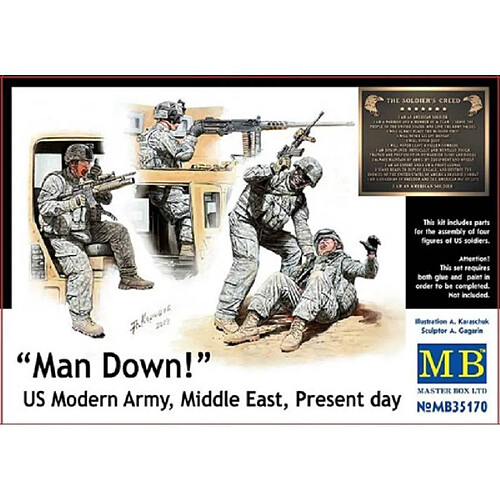 Master Box Figurine Mignature Man Down! Us Modern Army, Middle East, Present Day