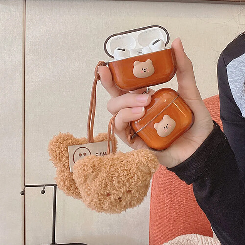 GUPBOO Airpods Coque Housse Étui Protecteur Compatible pour AirPods 3-Pendentif en peluche ours mignon coréen