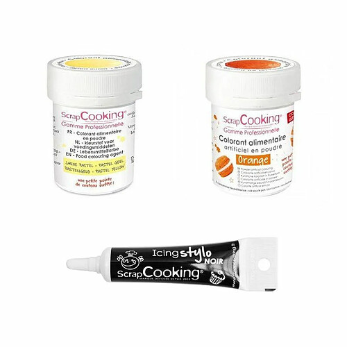 Scrapcooking 2 colorants alimentaires orange-jaune pastel + Stylo glaçage noir