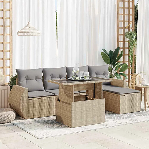 vidaXL Salon de jardin avec coussins 6 pcs beige résine tressée