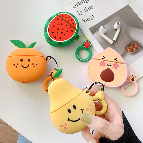 GUPBOO Airpods Coque Housse Étui Protecteur Compatible pour AirPods 3-ins silicone de dessin animé de fruits mignons