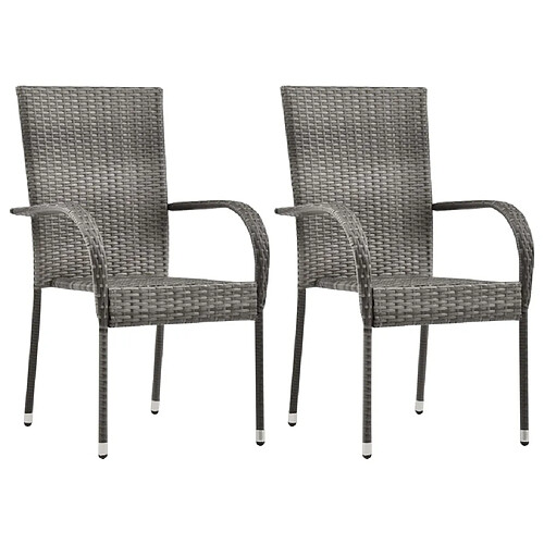 Maison Chic Lot de 2 Chaises empilables d'extérieur Gris Résine tressée -GKD87147