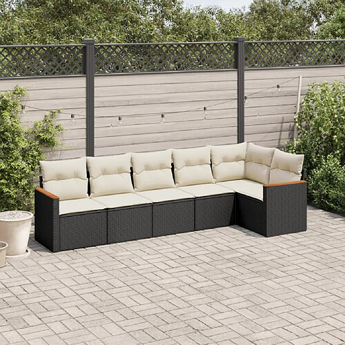 vidaXL Salon de jardin 6 pcs avec coussins noir résine tressée