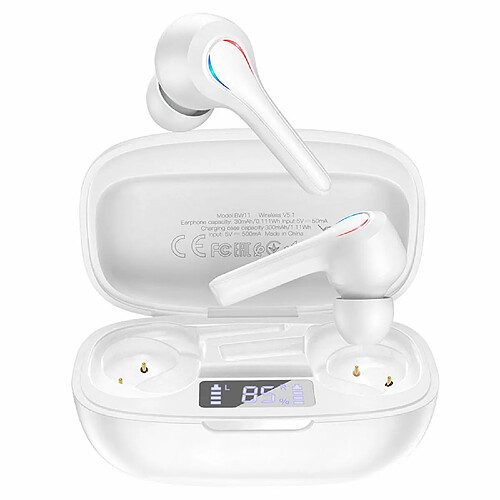 Casque Borofone BW11 TWS 5.1 BT avec chauve-souris intelligente LED longue durée de 3,5 heures. vie blanc