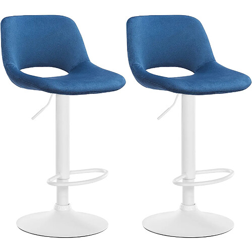 Decoshop26 Tabourets de bar chaises haute x2 avec repose-pieds en velours bleu piètement métallique blanc 10_0004087