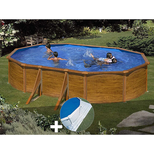 Kit piscine acier aspect bois Gré Sicilia ovale 5,27 x 3,27 x 1,22 m + Tapis de sol