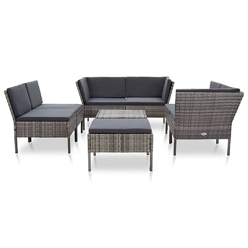 Maison Chic Salon de jardin 8 pcs + coussins - Mobilier/Meubles de jardin - Table et chaises d'extérieur Résine tressée Gris -MN46080