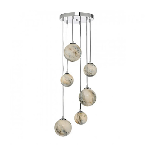 Luminaire Center Suspension Mikara Chrome poli,verre à effet de marbre 6 ampoules 50cm