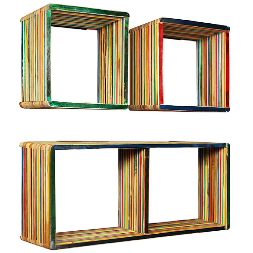 Maison Chic Jeu d'Étagère murale flottante,Etagère de rangement 3 pcs Teck massif recyclé Multicolore -MN94991