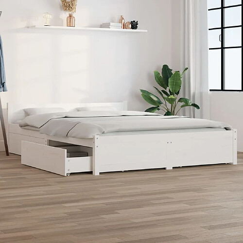 vidaXL Cadre de lit sans matelas avec tiroirs blanc 160x200 cm