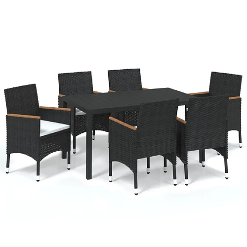 Maison Chic Ensemble à manger d'extérieur 7 pcs avec coussins,Salon de jardin,Mobilier de jardin Résine tressée Noir -GKD369375