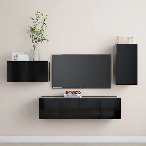 vidaXL Ensemble de meubles TV 4 pcs Noir Bois d'ingénierie