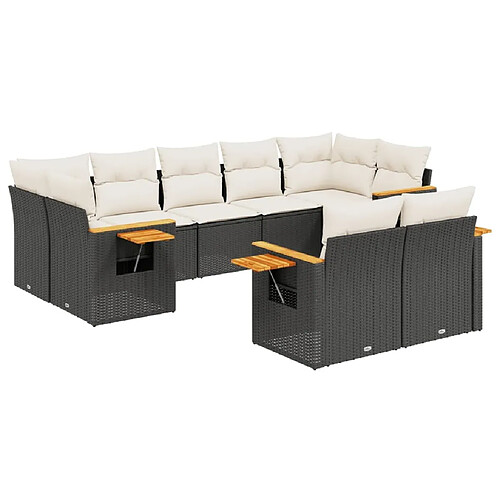 Maison Chic Ensemble Tables et chaises d'extérieur 9 pcs avec coussins,Salon de jardin noir résine tressée -GKD730611