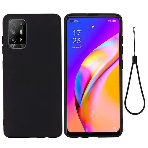 Coque en silicone Liquide de couleur unie avec sangle souple noir pour votre Oppo F19 Pro+ 5G