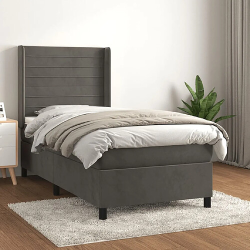 Maison Chic Lit Adulte - Lit simple Lit à sommier tapissier avec matelas moelleux - Meuble de Chambre - Gris foncé 100x200 cm -MN88836