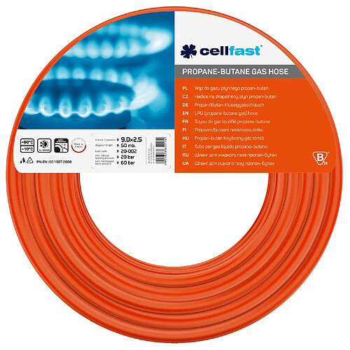 Tuyau de gaz GPL, Cellfast 20-002, 9x2,5 mm, longueur 50 m